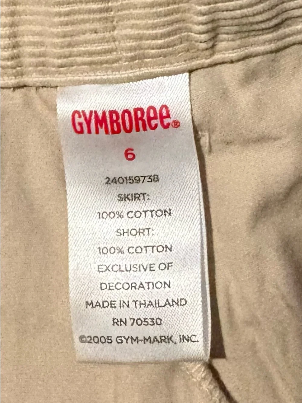 Gymboree Beige Corduroy Like Skort with Embroidered Detail Girls size 6